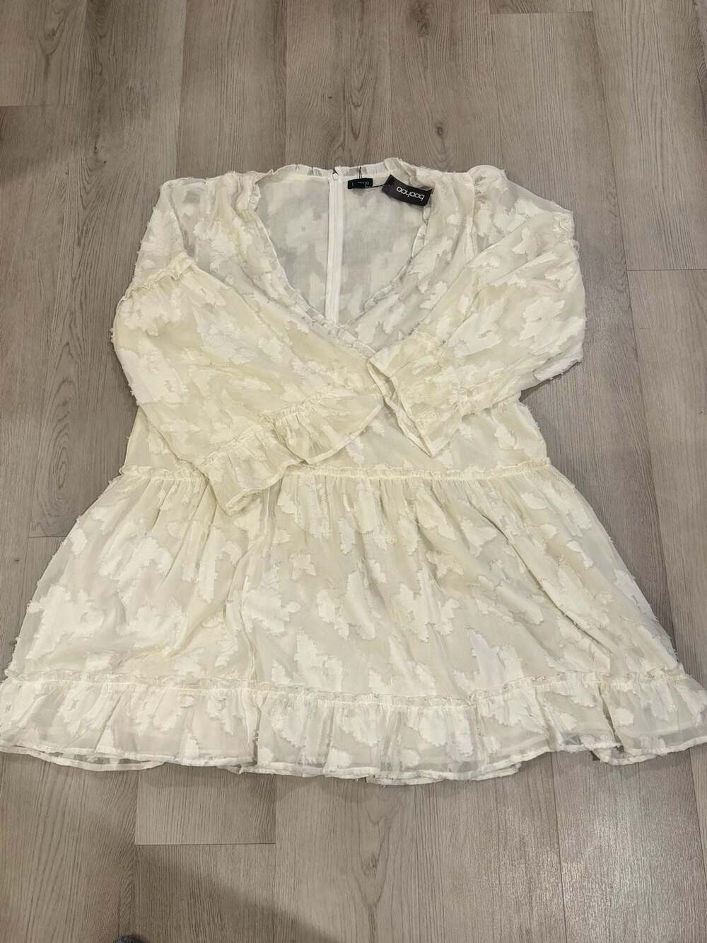Boohoo Plus Woven Jacquard V Front Frill Mini Dress Size US 22